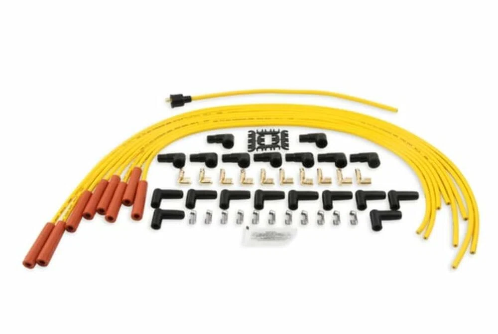 Spark Plug Wire Set - 8mm - Yellow with Orange Straight Boots - 4040